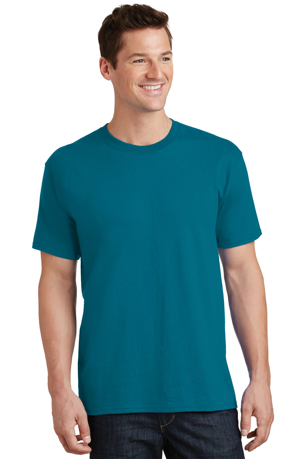 Port & Company PC54 Mens Core Short Sleeve Crewneck T-Shirt Teal Blue Front