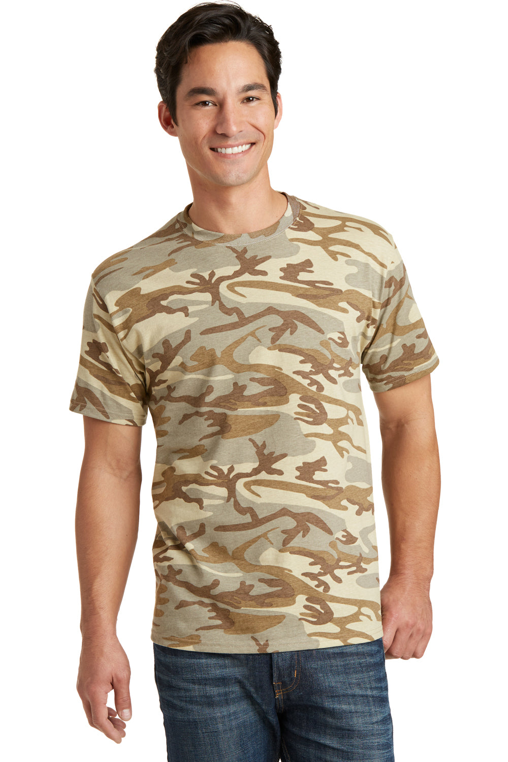 Port & Company PC54C Mens Core Short Sleeve Crewneck T-Shirt Desert Camo Front