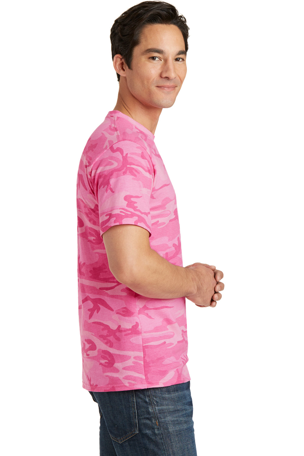 Port & Company PC54C Mens Core Short Sleeve Crewneck T-Shirt Pink Camo Side