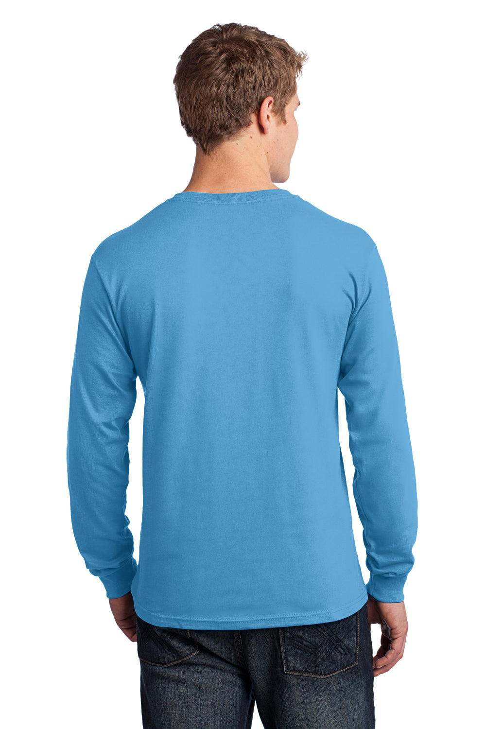Port & Company PC54LS Mens Core Long Sleeve Crewneck T-Shirt Aqua Blue Back