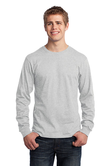Port & Company PC54LS Mens Core Long Sleeve Crewneck T-Shirt Ash Grey Front