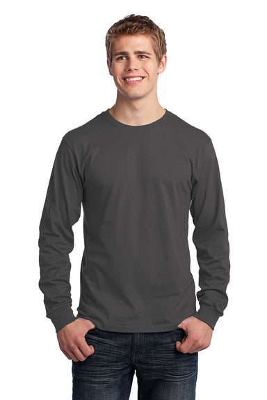 Port & Company PC54LS Mens Core Long Sleeve Crewneck T-Shirt Charcoal Grey Front