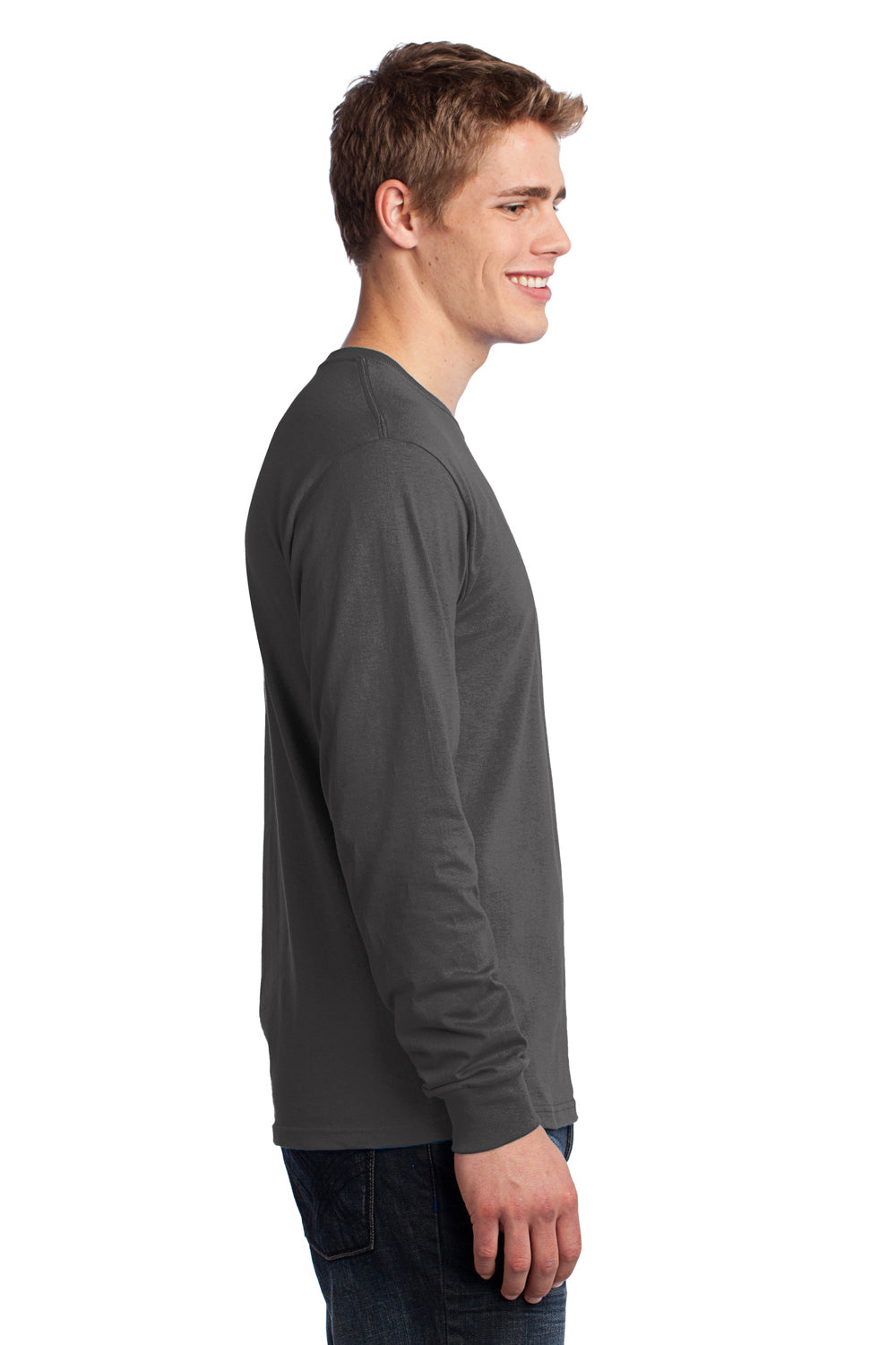 Port & Company PC54LS Mens Core Long Sleeve Crewneck T-Shirt Charcoal Grey Side