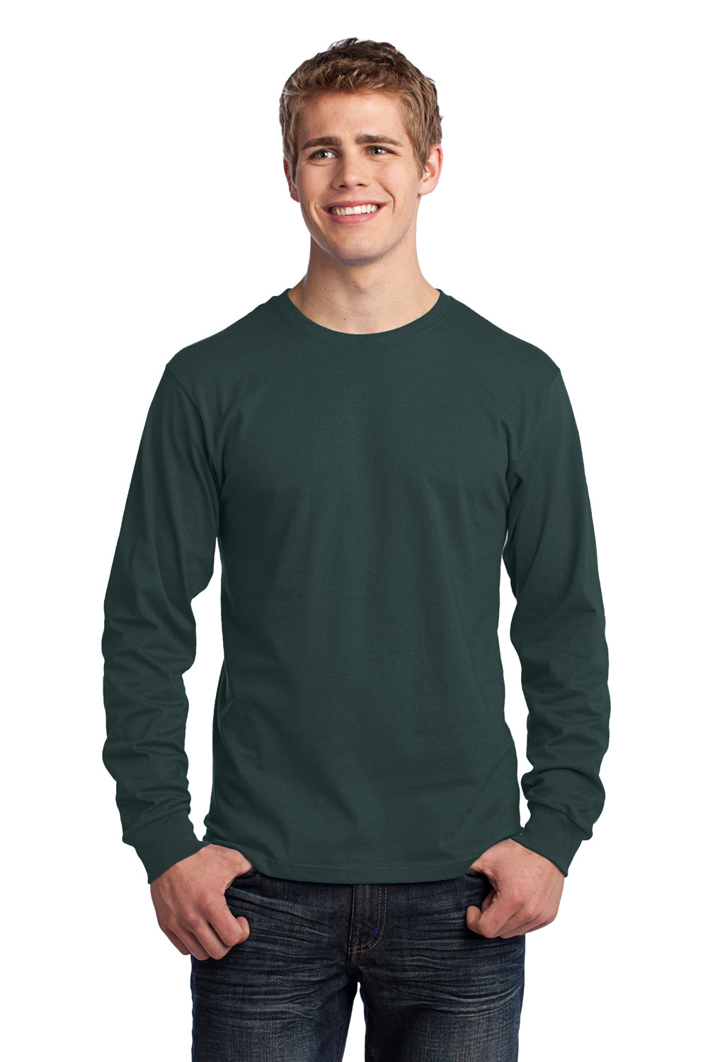Port & Company PC54LS Mens Core Long Sleeve Crewneck T-Shirt Dark Green Front