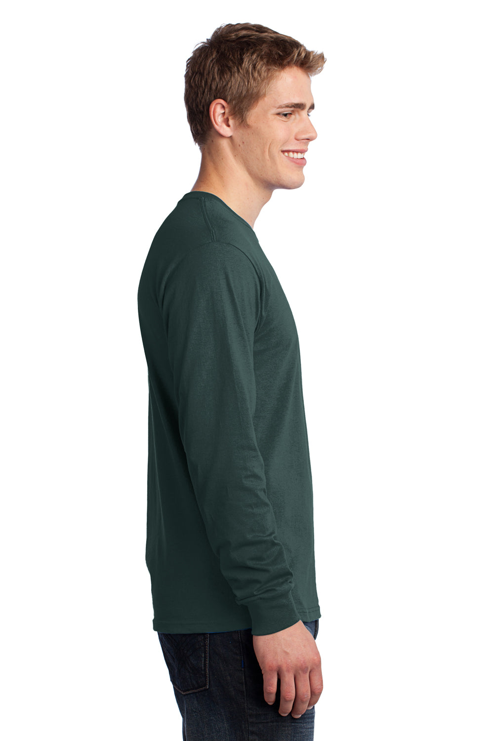 Port & Company PC54LS Mens Core Long Sleeve Crewneck T-Shirt Dark Green Side