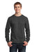 Port & Company PC54LS Mens Core Long Sleeve Crewneck T-Shirt Heather Dark Grey Front