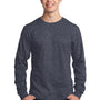 Port & Company Mens Core Long Sleeve Crewneck T-Shirt - Heather Navy Blue
