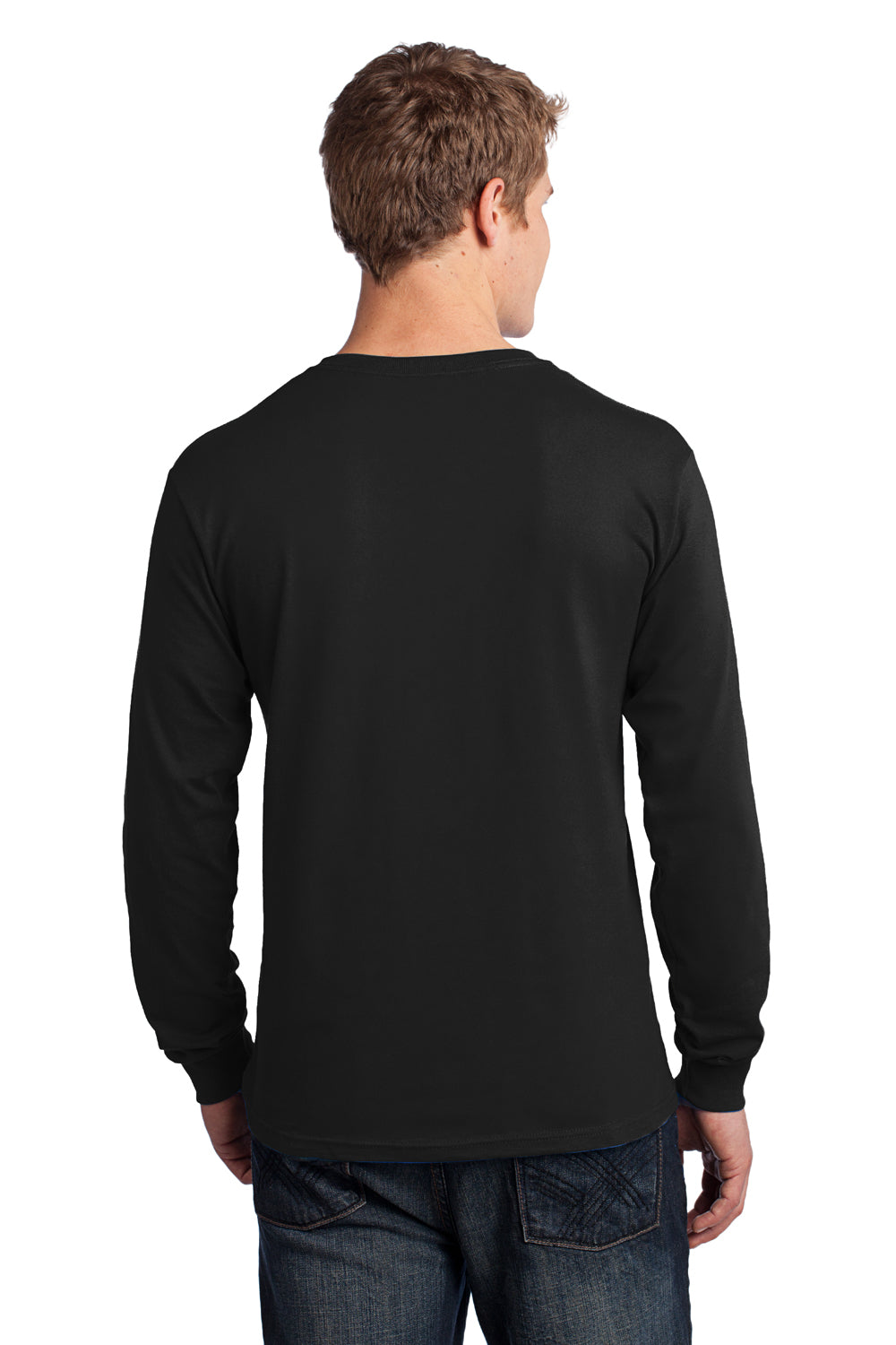 Port & Company PC54LS Mens Core Long Sleeve Crewneck T-Shirt Black Back