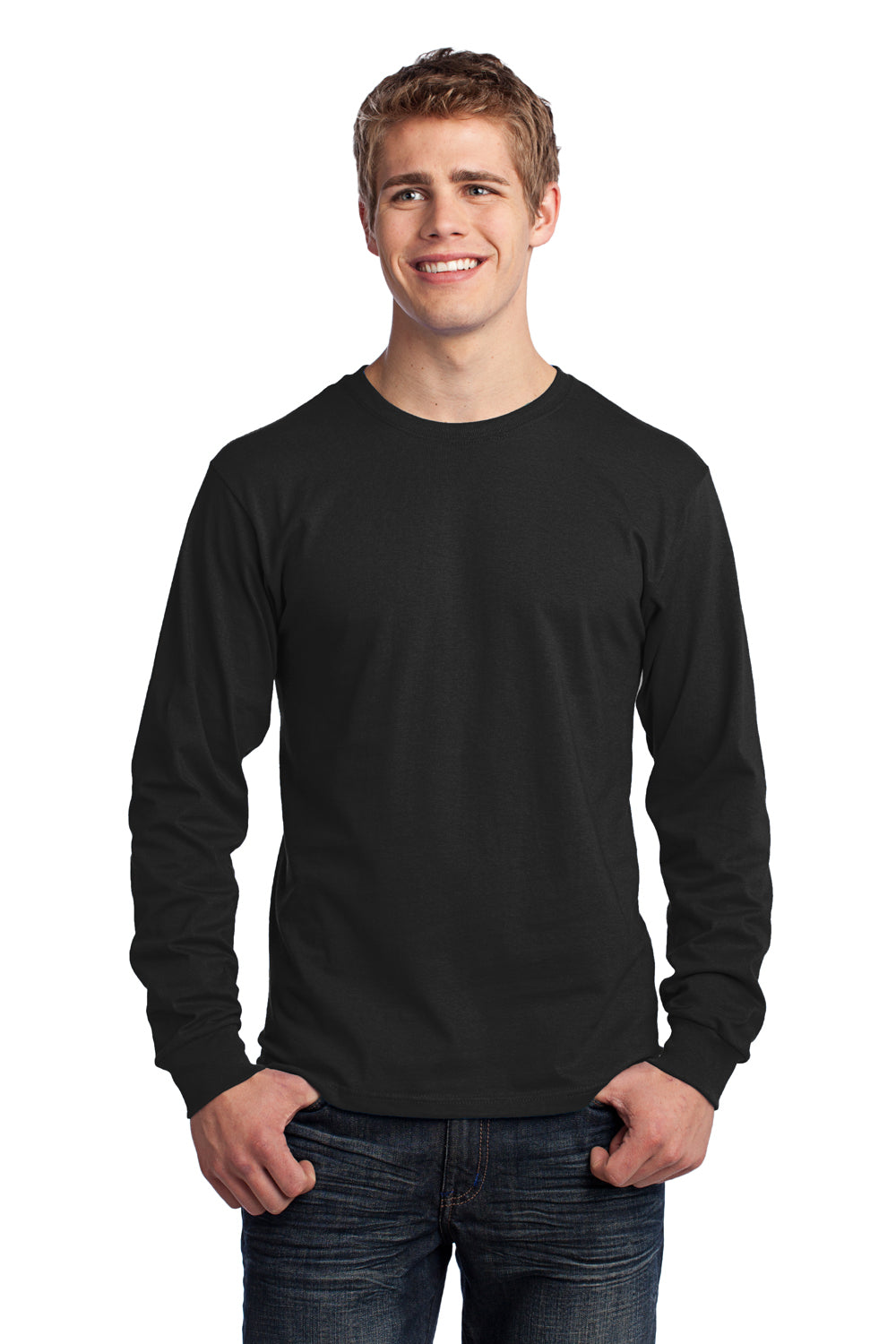 Port & Company PC54LS Mens Core Long Sleeve Crewneck T-Shirt Black Front