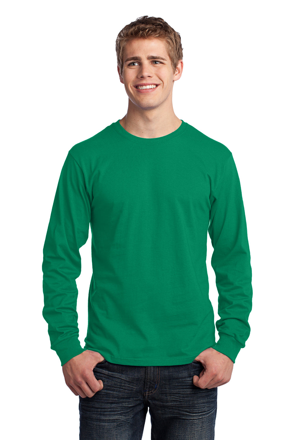 Port & Company PC54LS Mens Core Long Sleeve Crewneck T-Shirt Kelly Green Front