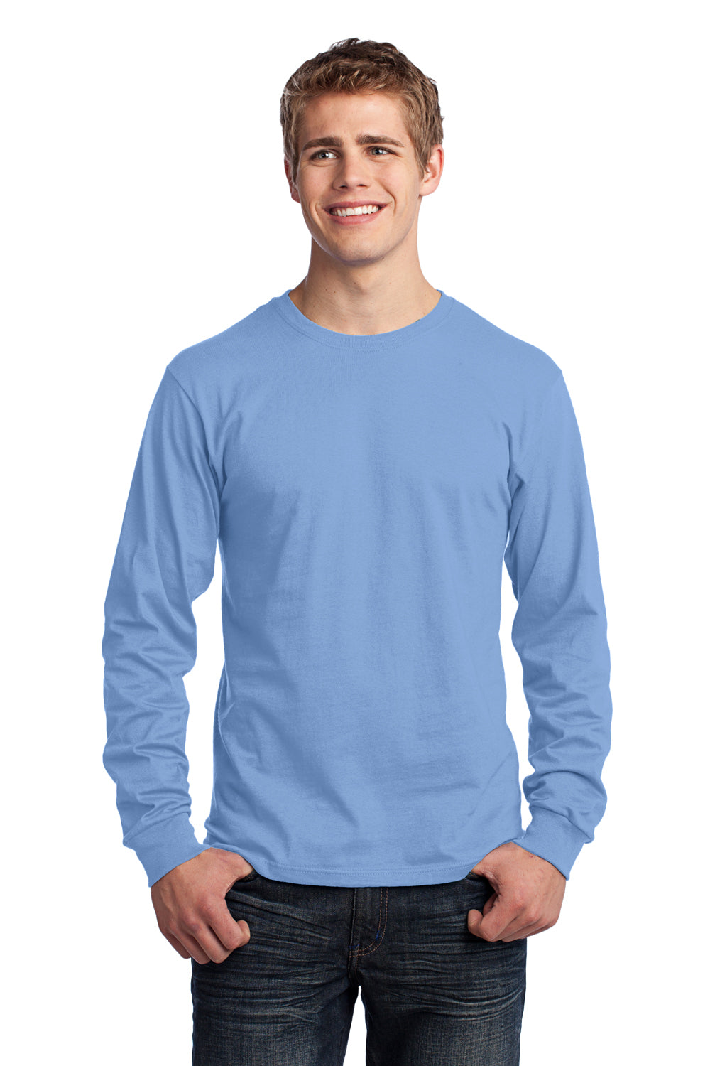 Port & Company PC54LS Mens Core Long Sleeve Crewneck T-Shirt Light Blue Front