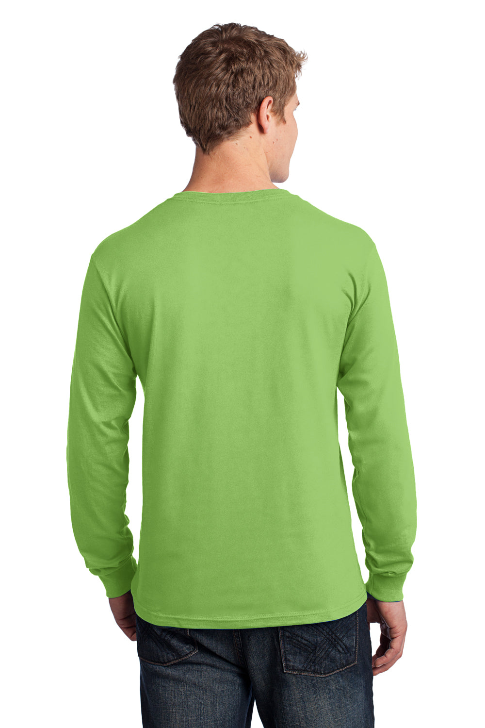Port & Company PC54LS Mens Core Long Sleeve Crewneck T-Shirt Lime Green Back