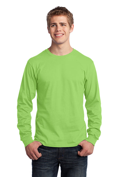 Port & Company PC54LS Mens Core Long Sleeve Crewneck T-Shirt Lime Green Front
