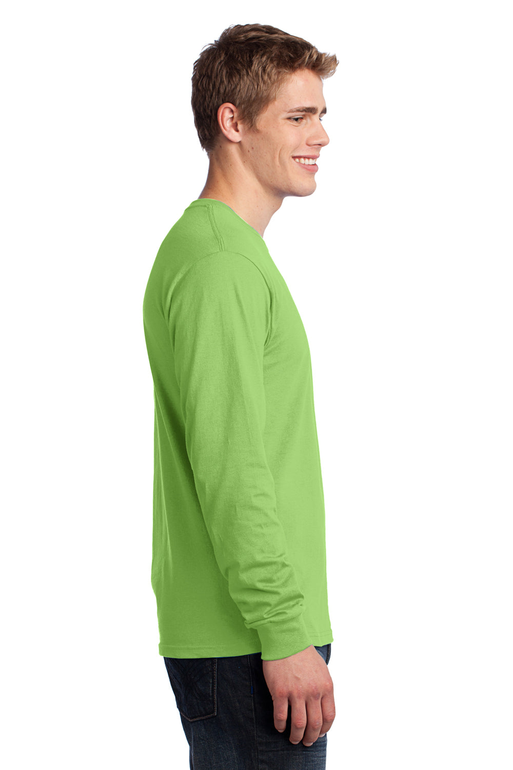 Port & Company PC54LS Mens Core Long Sleeve Crewneck T-Shirt Lime Green Side