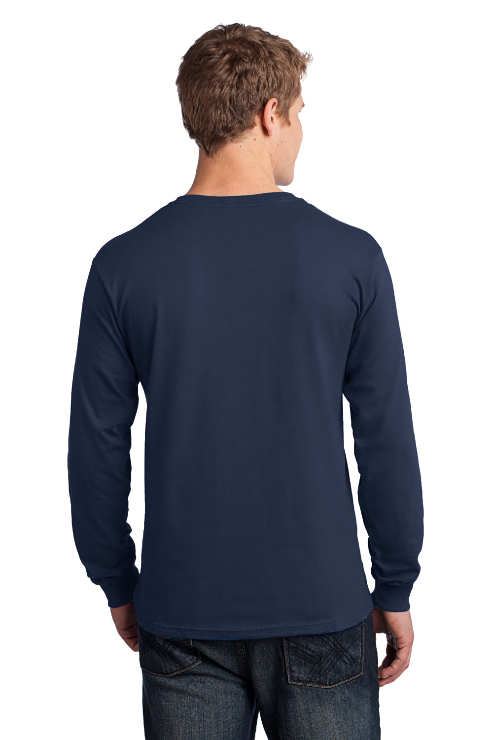 Port & Company PC54LS Mens Core Long Sleeve Crewneck T-Shirt Navy Blue Back