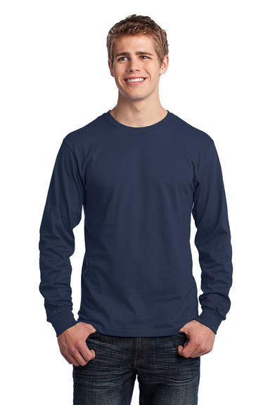 Port & Company PC54LS Mens Core Long Sleeve Crewneck T-Shirt Navy Blue Front