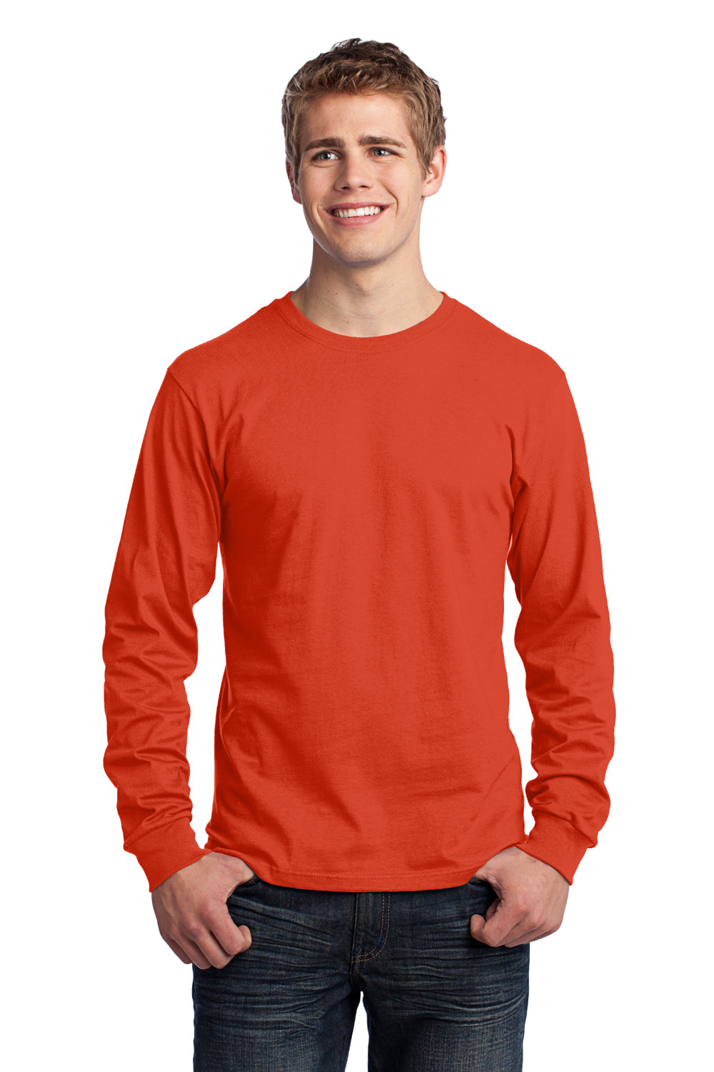 Port & Company PC54LS Mens Core Long Sleeve Crewneck T-Shirt Orange Front