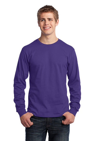 Port & Company PC54LS Mens Core Long Sleeve Crewneck T-Shirt Purple Front