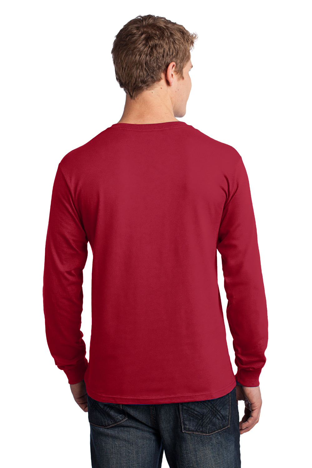 Port & Company PC54LS Mens Core Long Sleeve Crewneck T-Shirt Red Back