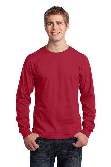 Port & Company PC54LS Mens Core Long Sleeve Crewneck T-Shirt Red Front