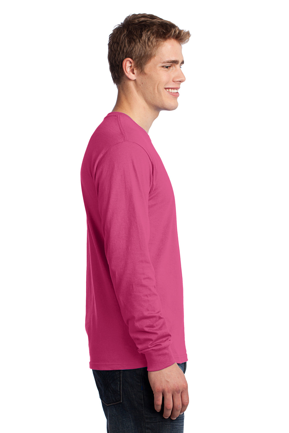Port & Company PC54LS Mens Core Long Sleeve Crewneck T-Shirt Sangria Pink Side
