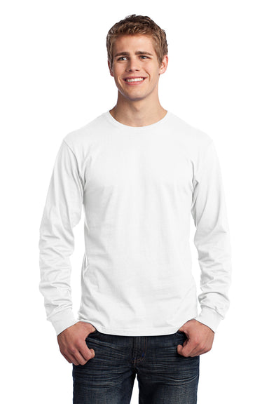 Port & Company PC54LS Mens Core Long Sleeve Crewneck T-Shirt White Front