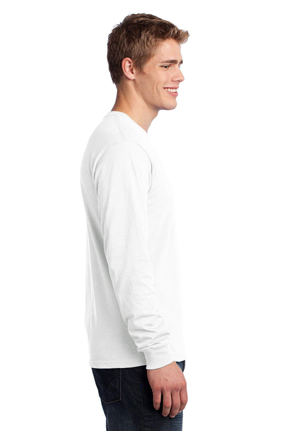 Port & Company PC54LS Mens Core Long Sleeve Crewneck T-Shirt White Side