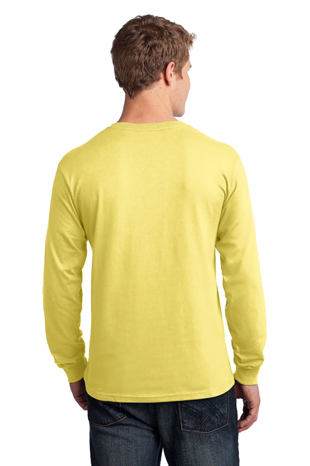 Port & Company PC54LS Mens Core Long Sleeve Crewneck T-Shirt Yellow Back
