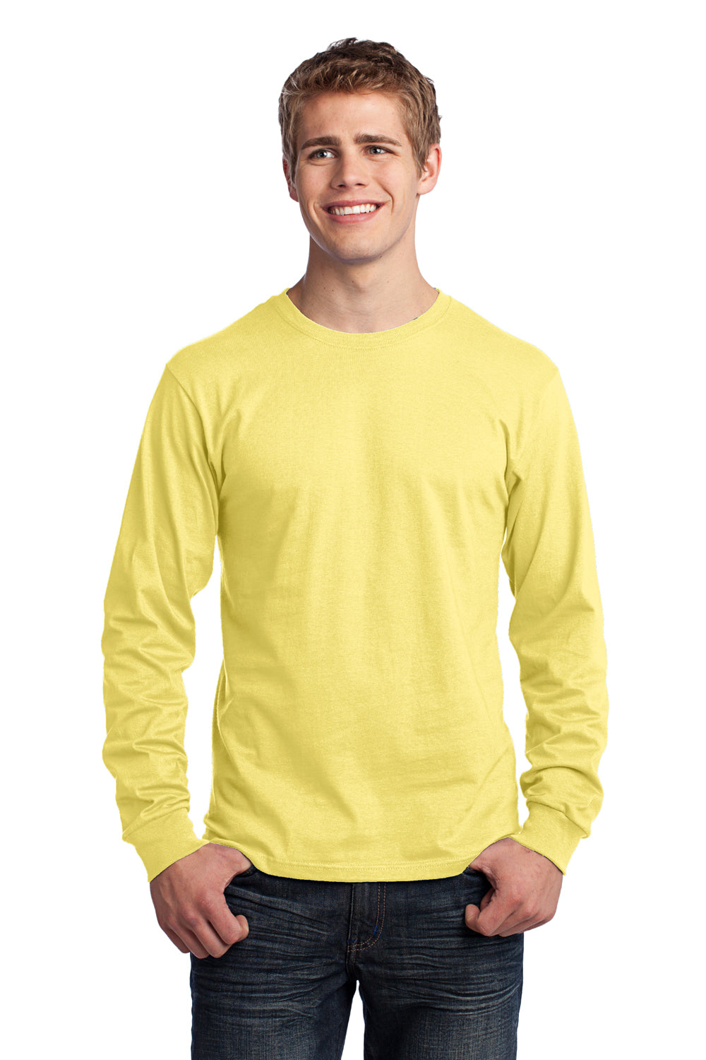Port & Company PC54LS Mens Core Long Sleeve Crewneck T-Shirt Yellow Front