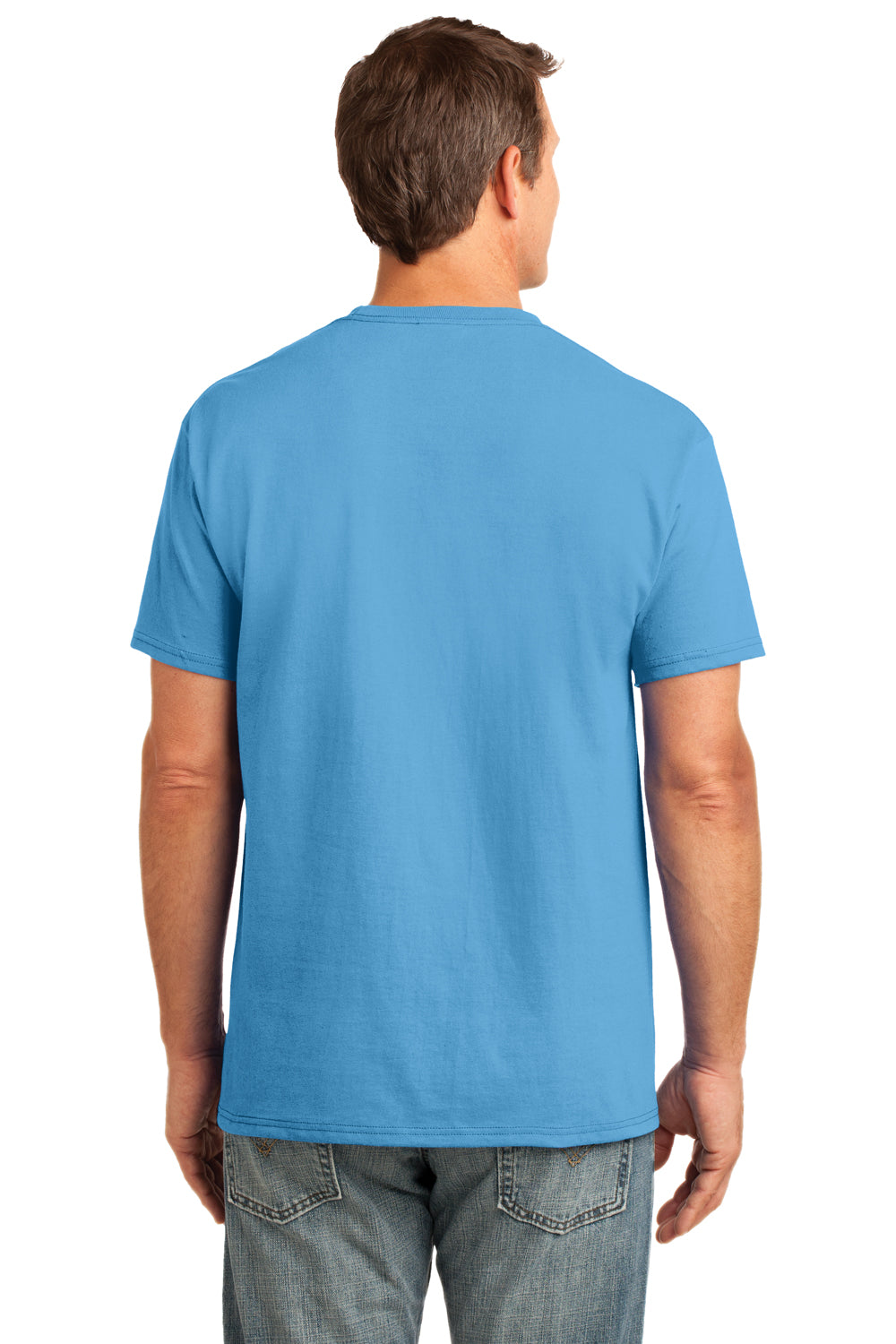 Port & Company PC54P Mens Core Short Sleeve Crewneck T-Shirt w/ Pocket Aqua Blue Back