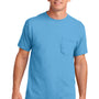 Port & Company Mens Core Short Sleeve Crewneck T-Shirt w/ Pocket - Aquatic Blue - Closeout