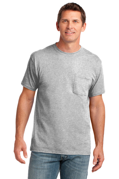 Port & Company PC54P Mens Core Short Sleeve Crewneck T-Shirt w/ Pocket Ash Grey Front