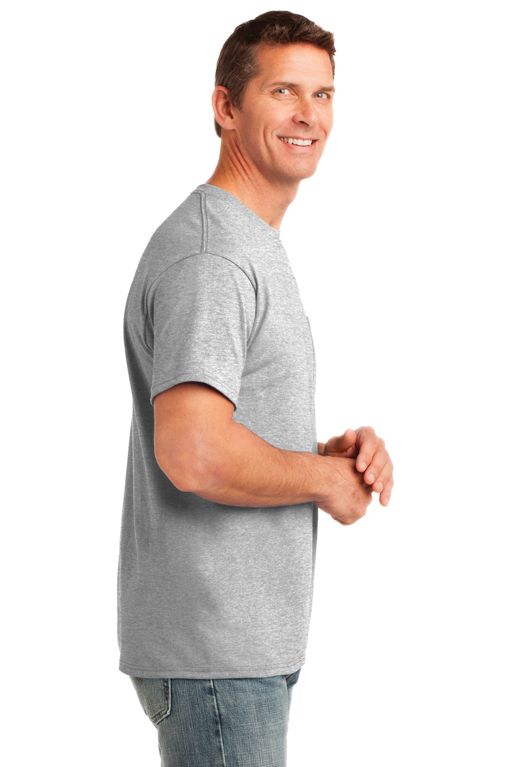 Port & Company PC54P Mens Core Short Sleeve Crewneck T-Shirt w/ Pocket Ash Grey Side