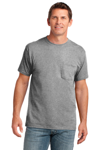 Port & Company PC54P Mens Core Short Sleeve Crewneck T-Shirt w/ Pocket Heather Grey Front