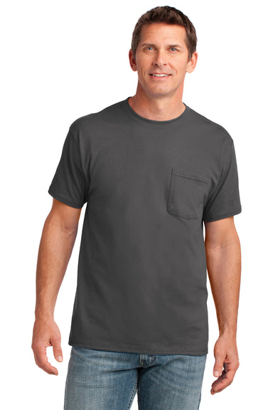 Port & Company PC54P Mens Core Short Sleeve Crewneck T-Shirt w/ Pocket Charcoal Grey Front