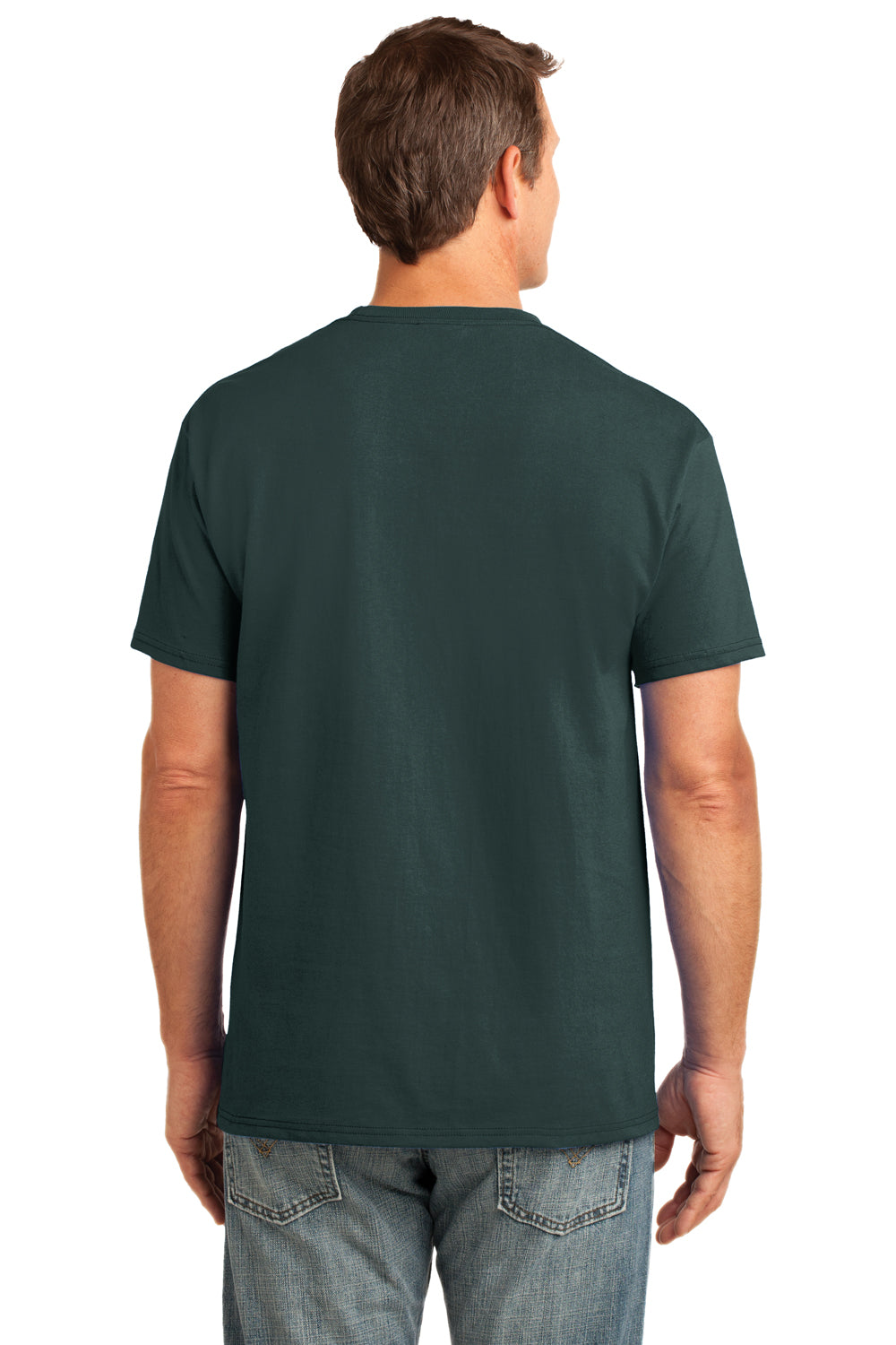Port & Company PC54P Mens Core Short Sleeve Crewneck T-Shirt w/ Pocket Dark Green Back