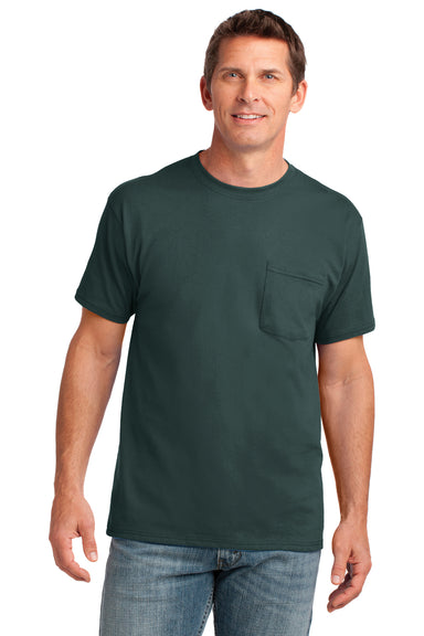 Port & Company PC54P Mens Core Short Sleeve Crewneck T-Shirt w/ Pocket Dark Green Front