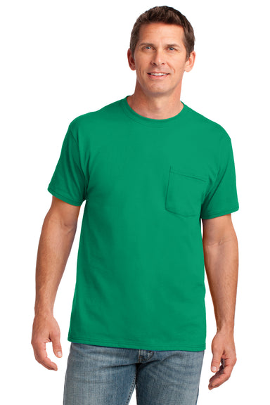 Port & Company PC54P Mens Core Short Sleeve Crewneck T-Shirt w/ Pocket Kelly Green Front