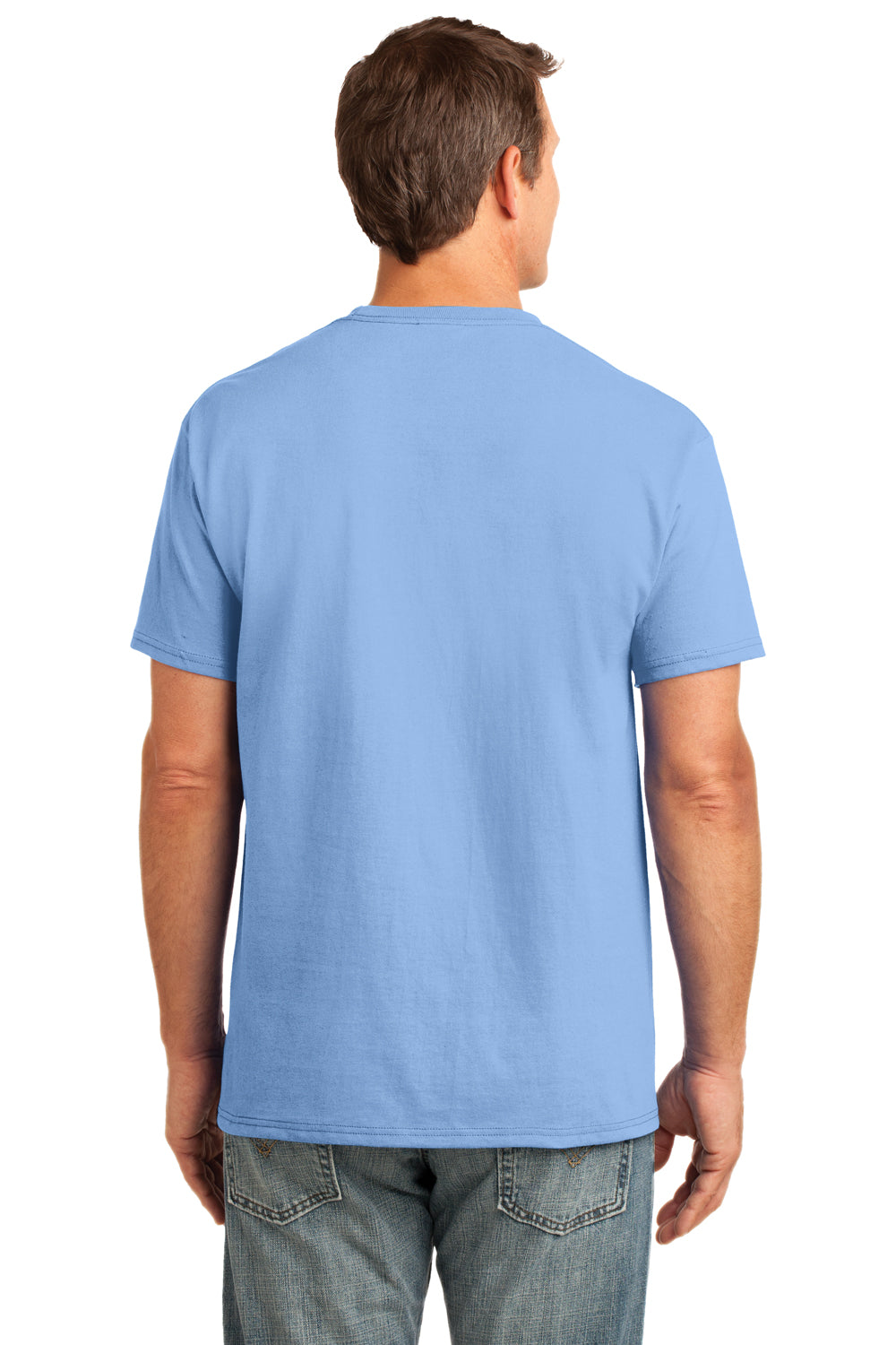 Port & Company PC54P Mens Core Short Sleeve Crewneck T-Shirt w/ Pocket Light Blue Back