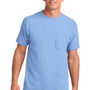 Port & Company Mens Core Short Sleeve Crewneck T-Shirt w/ Pocket - Light Blue