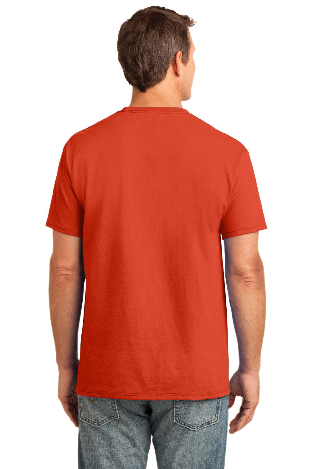 Port & Company PC54P Mens Core Short Sleeve Crewneck T-Shirt w/ Pocket Orange Back