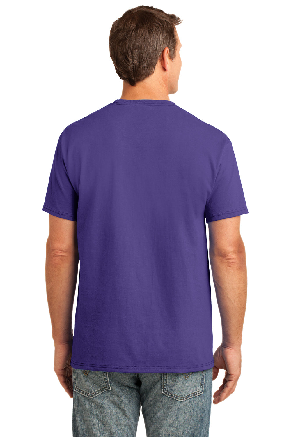 Port & Company PC54P Mens Core Short Sleeve Crewneck T-Shirt w/ Pocket Purple Back