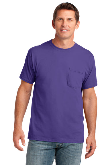 Port & Company PC54P Mens Core Short Sleeve Crewneck T-Shirt w/ Pocket Purple Front