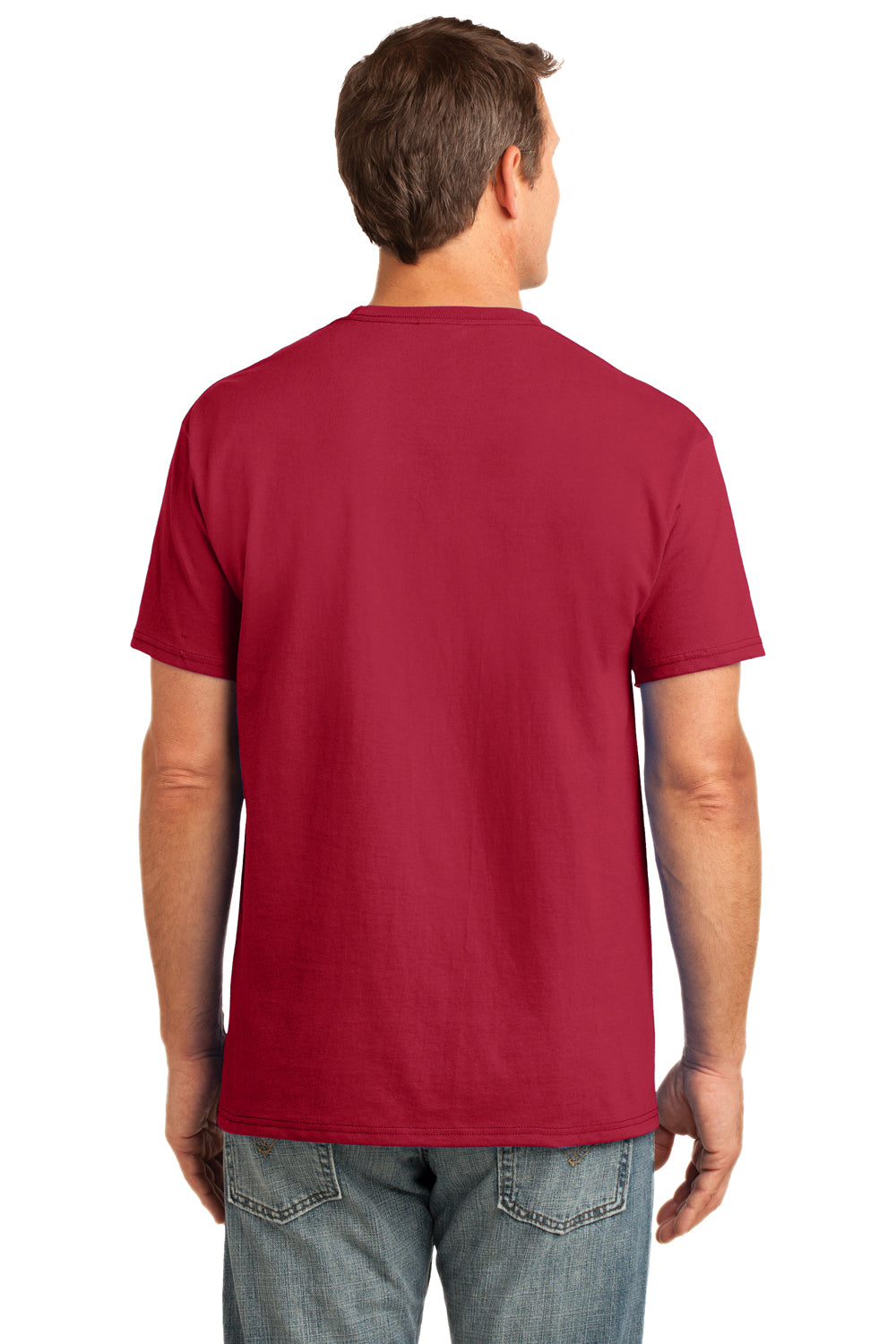 Port & Company PC54P Mens Core Short Sleeve Crewneck T-Shirt w/ Pocket Red Back