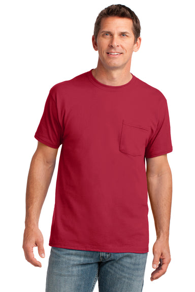 Port & Company PC54P Mens Core Short Sleeve Crewneck T-Shirt w/ Pocket Red Front