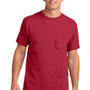 Port & Company Mens Core Short Sleeve Crewneck T-Shirt w/ Pocket - Red