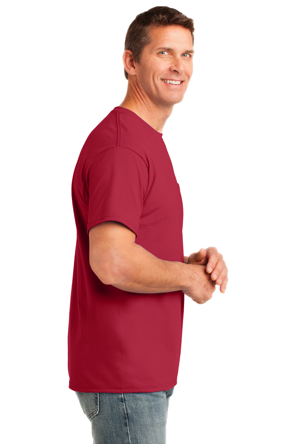Port & Company PC54P Mens Core Short Sleeve Crewneck T-Shirt w/ Pocket Red Side