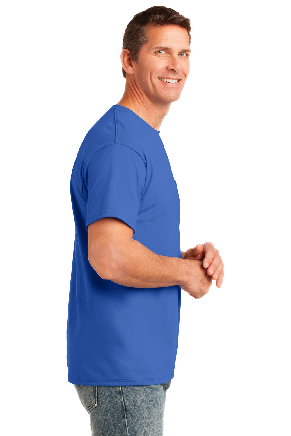 Port & Company PC54P Mens Core Short Sleeve Crewneck T-Shirt w/ Pocket Royal Blue Side
