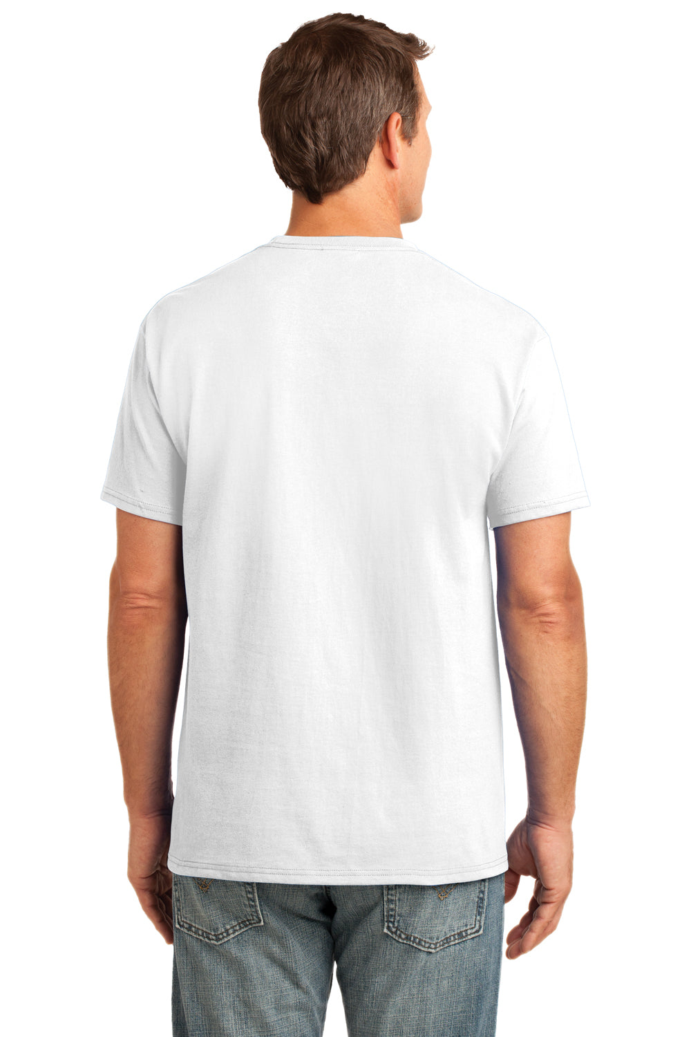 Port & Company PC54P Mens Core Short Sleeve Crewneck T-Shirt w/ Pocket White Back