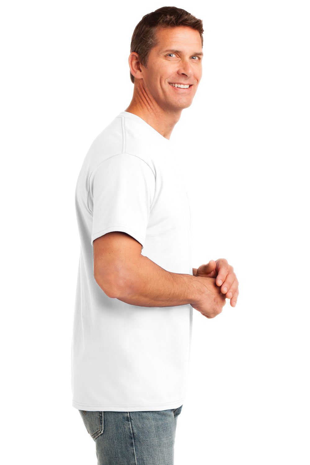 Port & Company PC54P Mens Core Short Sleeve Crewneck T-Shirt w/ Pocket White Side